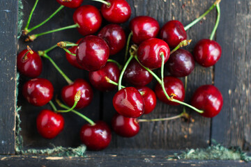 cherries red fresh juicy fruit berries sweet and healthy treat Menu concept serving size. food background top view copy space organic