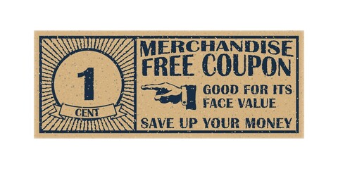 One cent coupon template. Discount coupon on 1 cent.