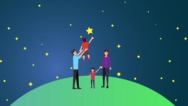 Little boy helped by his family to reaching star