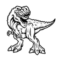 Vector illustration of Angry Raptor with a big mouth open and sharp teeth on the White Background. Hand-drawn illustration for mascot sport logo icon poster emblem t-shirt printing tees. Vector Logo