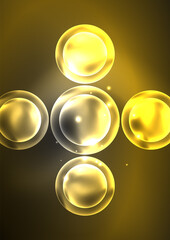 Glowing neon shiny transparent bubbles, glass circles or bio cell concept. Techno futuristic vector abstract background For Wallpaper, Banner, Background, Card, Book Illustration, landing page