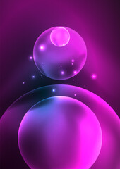 Glowing neon shiny transparent bubbles, glass circles or bio cell concept. Techno futuristic vector abstract background For Wallpaper, Banner, Background, Card, Book Illustration, landing page