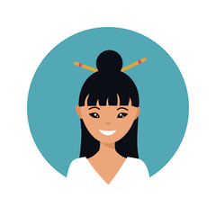 User icon of young japanese woman in flat style