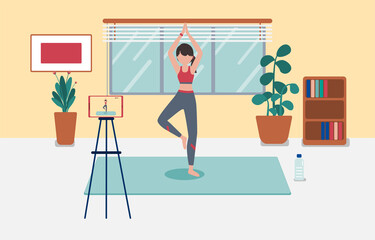 Woman live Yoga Class Streaming From Home