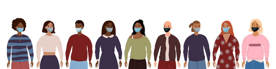 Set of people wearing medical mask. 
Vector illustration isolated on white background.