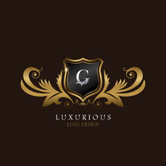 Golden G Logo Luxurious Shield, creative vector design concept for luxury brand identity.