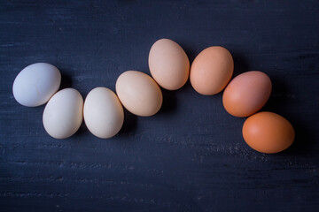 eggs of different colors lined up in degrade - top