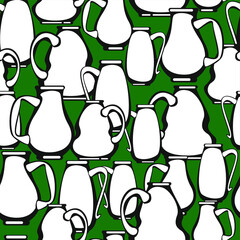 Vector seamless pattern of beer glasses on a green background.  - 359742156