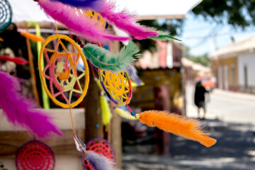color feathers in a market