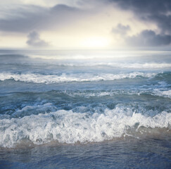 Sea wave on the sandy beach.Summer vacation background.