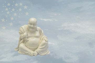 Flying white Buddha in the sky