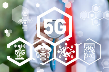 5G Mobile Connection Network Technology. Modern Wireless Broadcast Telecommunication Internet System Business Concept.