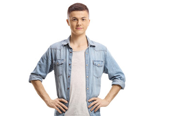 Fototapeta premium Guy in denim shirt posing