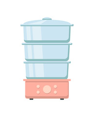 Food steamer icon in flat style. Domestic Kitchen steamcooker appliances and supplies. Vector Illustration isolated on transparent background.