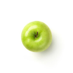 Fresh green apple isolated on white background. Green Fruits, top view, flat lay