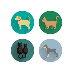 Cat and Dog flat icon set with long shadow