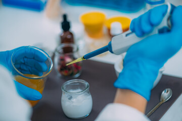 Natural Cosmetics. Preparing Beauty Cream in Lab