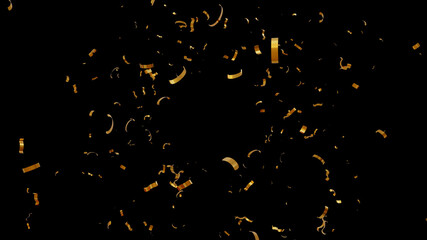 shiny gold glitter confetti golden on black background, 3d rendering