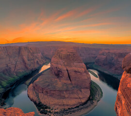 Horseshoe Bend on the Colorado River near to Page, Arizona with spectacular sunset sky