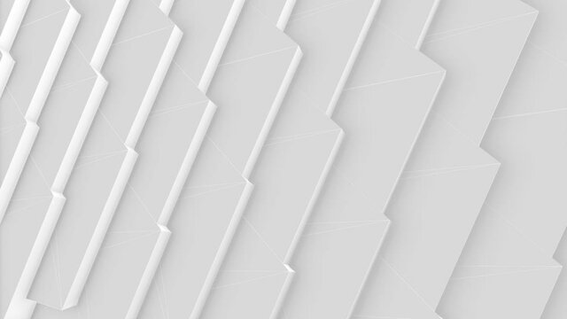 Clean white geometric background with repeating sawtooth pattern and wireframe lines. Looping, full HD motion background suitable for corporate or technology videos.