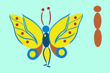 graphic image of butterfly as worksheet for preschool tutorial in visual colouring art and development of fine motor skills  illustration based on ovals and circle geometric shapes