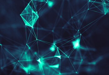 Abstract polygonal space low poly dark background with connecting dots and lines.