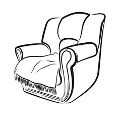Sketch of a chair in linear style, outline drawing in black on a white background.
