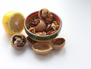 Fototapeta na wymiar walnuts on a white background close up