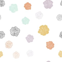 Light Multicolor vector seamless natural pattern with flowers. Sketchy doodle flowers on white background. Template for business cards, websites.