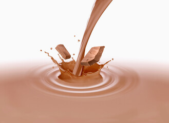 Chocolate milkshake pool with splash forming a crown and ripples. 
Delicious milk spatter that convey a very tasty feeling.