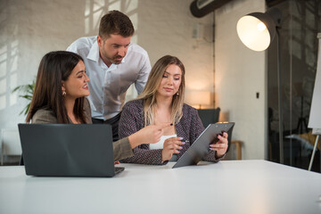 Business people having serious discussions