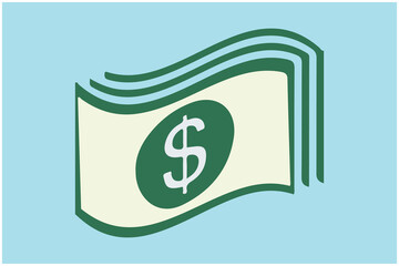 dollar sign vector illustration,bundles of bank notes, bills fly. Flat vector cartoon money illustration. Can be used for Web, Mobile, Infographic and Print. EPS 10 Vector illustration.