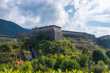 Exilles, Italy - August 21, 2019: The Exilles Fort is a fortified complex in the Susa Valley,...