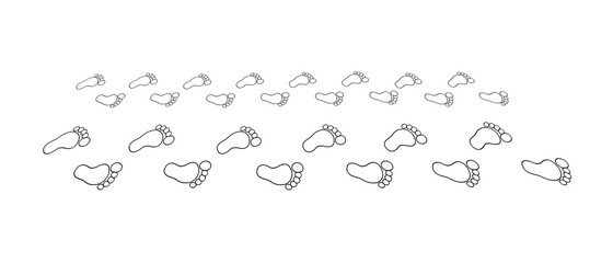 Fußabdruck Footprint schwarz weiß Füße barfuß Schritte Eltern Mutter Vater Kind Barfußpfad Kette Füßchen Kinderfüße Symbol Logo Design Vector Vektor Layout Vorlage Template Schritt gehen laufen Zehen 