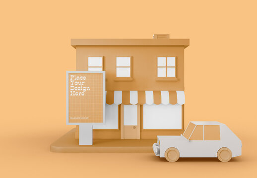 Shop with Billboard Mockup