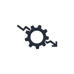 Obraz premium Gear and down arrow. The process of lowering. Vector icon isolated on white background.
