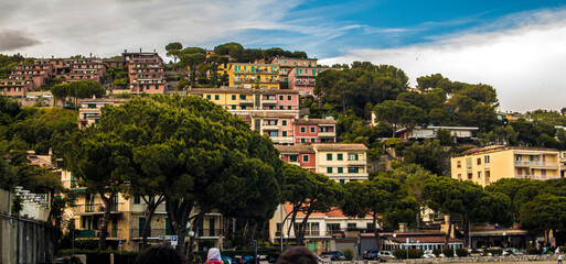 Fototapeta premium Scenic view of Portovenere colorful houses on a coast hill in Italy