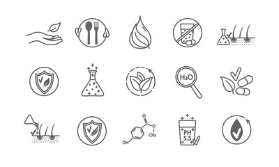 Large set of line drawn vector health and wellness icons showing research , treatments, supplements, healthy diet, water end eco concepts on white