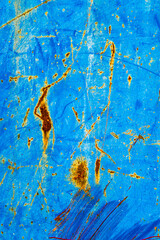 青く塗装された金属面とその表面に付いた傷と錆