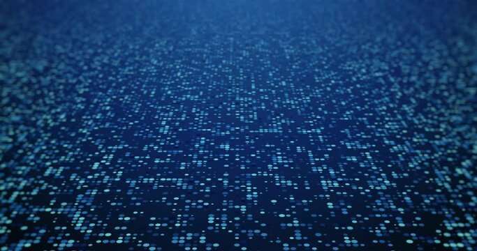 Dark blue abstract background - moving plane in perspective. Blinking dots. Looped animation.