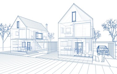 townhouse architectural sketch 3d illustration © Svjatoslav