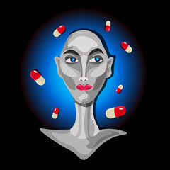 flat face with pills illustration vector