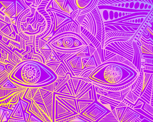 Vintage psychedelic hypnotic shamanic acidic eyes of crazy patterns.