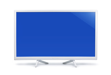 White wide screen LED TV with blank blue screen