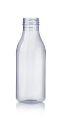 Front view of empty plastic milk bottle