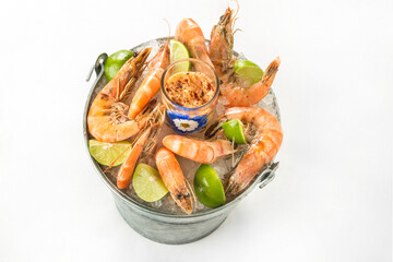 Fresh boiled peel and eat shrimp bucket
Tasty cold shrimps served over ice