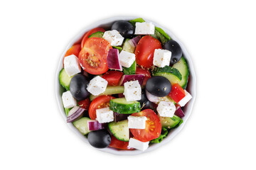 Greek Salad in a bowl on a white isolated background