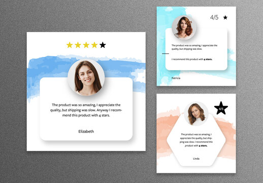 Product Review Social Media Post Layouts with Watercolor Backgrounds