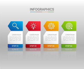 Business data visualization, infographic template with 4 steps on gray background, vector illustration