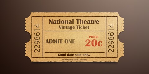 National theater vintage ticket. Retro ticket template.